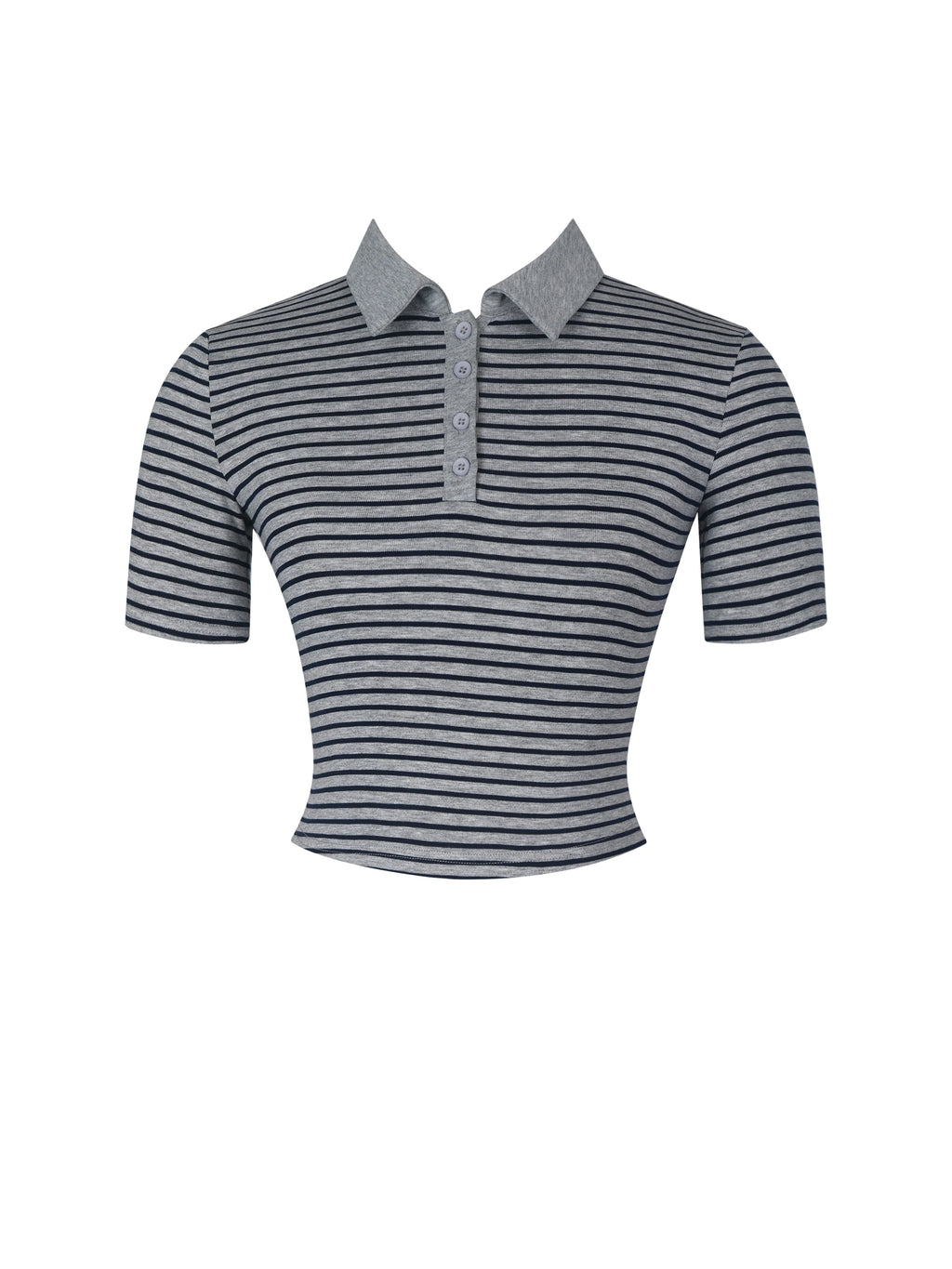 Westley Grey Navy Lyocell Jersey Striped Polo Top
