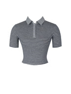 Westley Grey Navy Lyocell Jersey Striped Polo Top