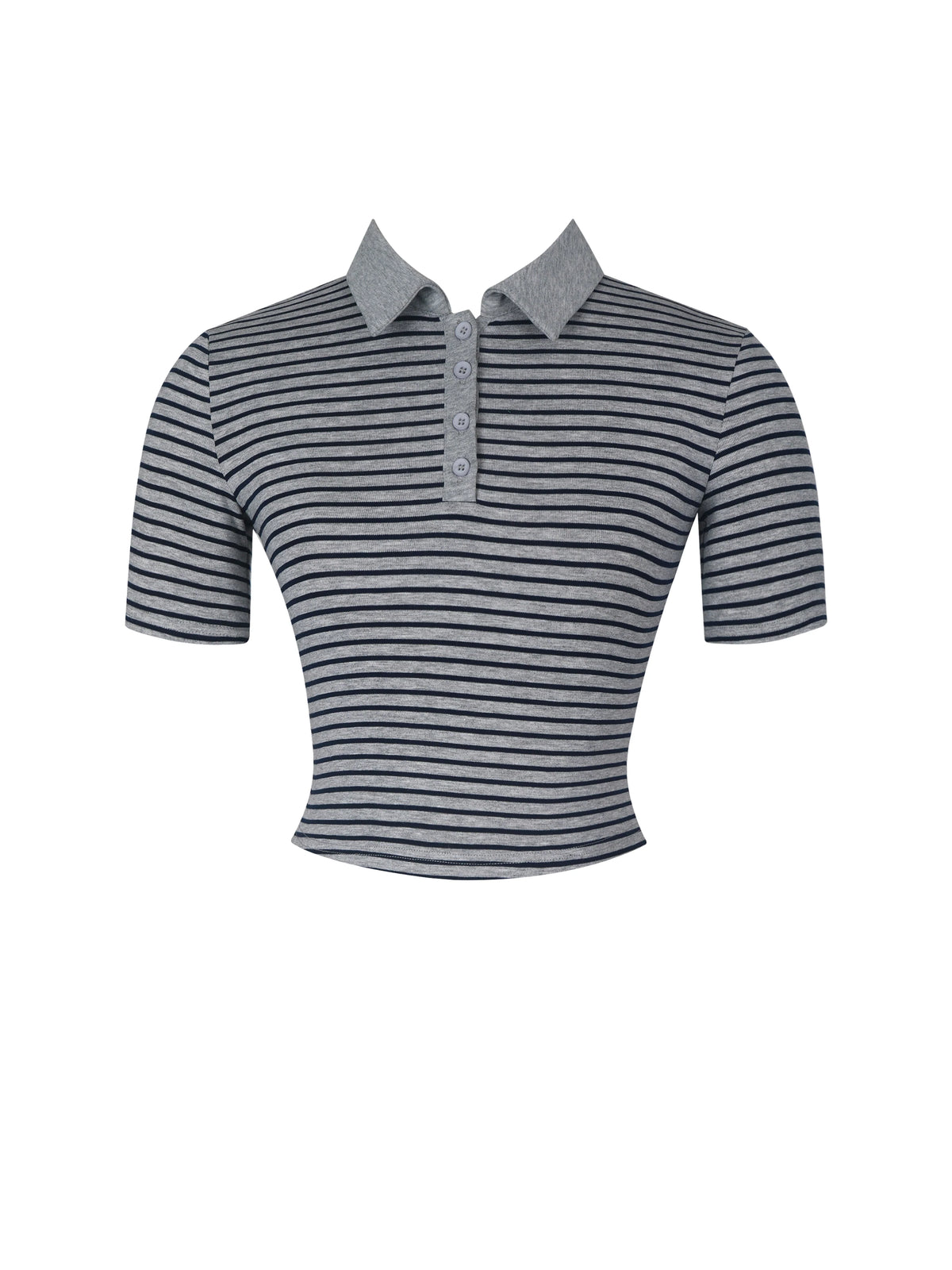 Westley Grey Navy Lyocell Jersey Striped Polo Top