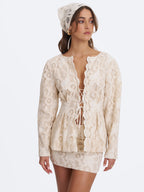 Wendy Beige Cotton Lace Low Rise Mini Skirt