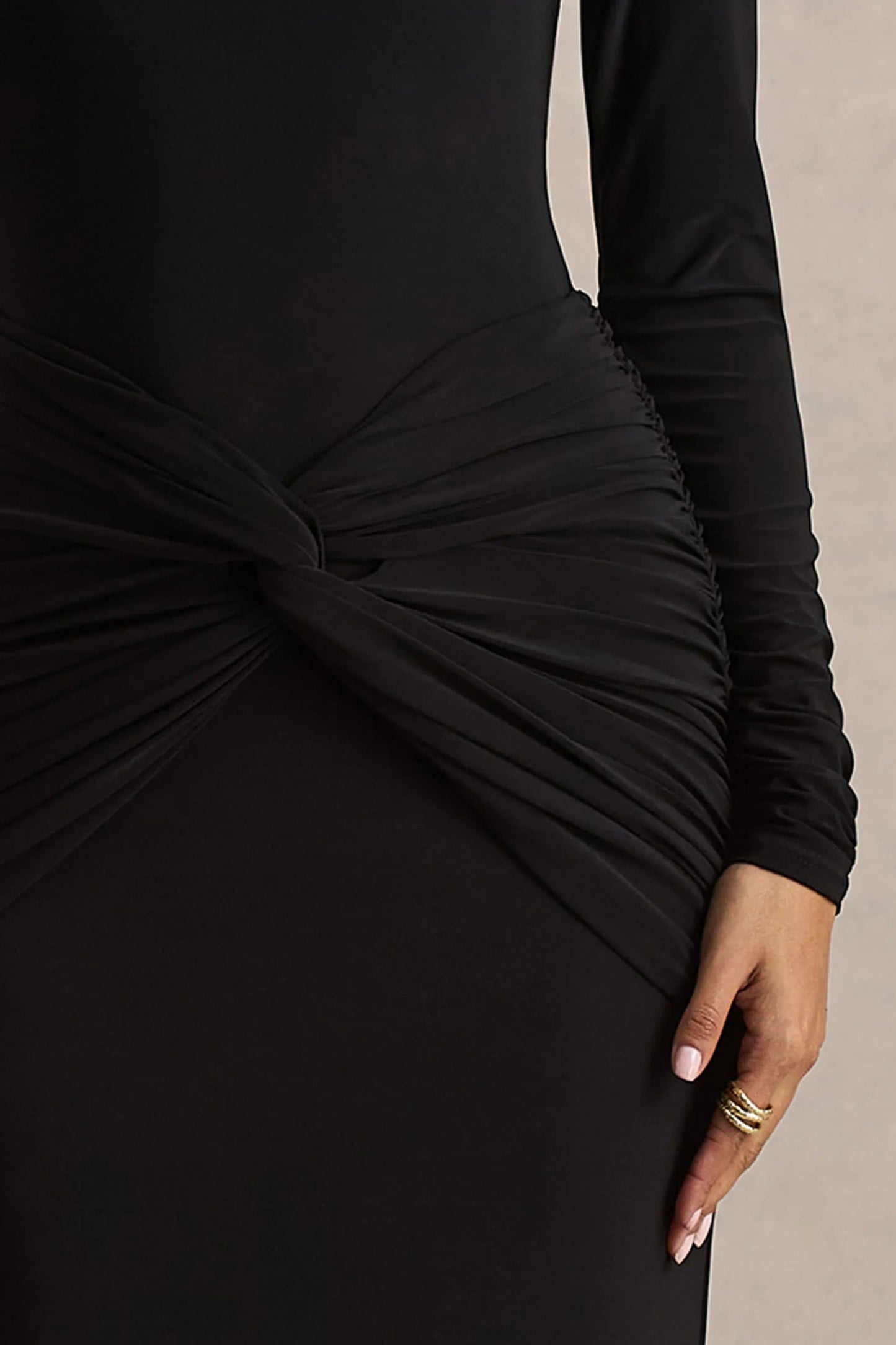 Alula Black High Neck Maxi Dress With Twist Detail