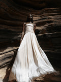 Olivine Light Beige Crystal Organza Strapless Maxi Dress