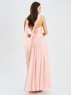 Qianna Baby Pink Peplum Drop Waist Chiffon Gown