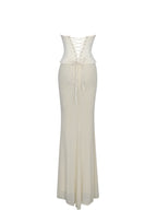 Adelina Butter Yellow Peplum Mermaid Gown with Lace up Back