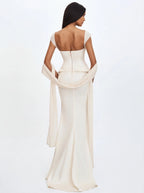 Jessalyn Ivory Sweetheart Peplum Mermaid Wedding Dress with Chiffon Scarf