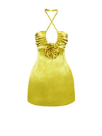 Marcia Gold Satin Strappy Halter Neck Dress Archive Sale