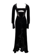 Maeve Black Velvet and Mesh Long Sleeve Maxi Dress