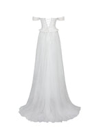 Jianna White Beaded Peplum Bardot Neckline Wedding Gown