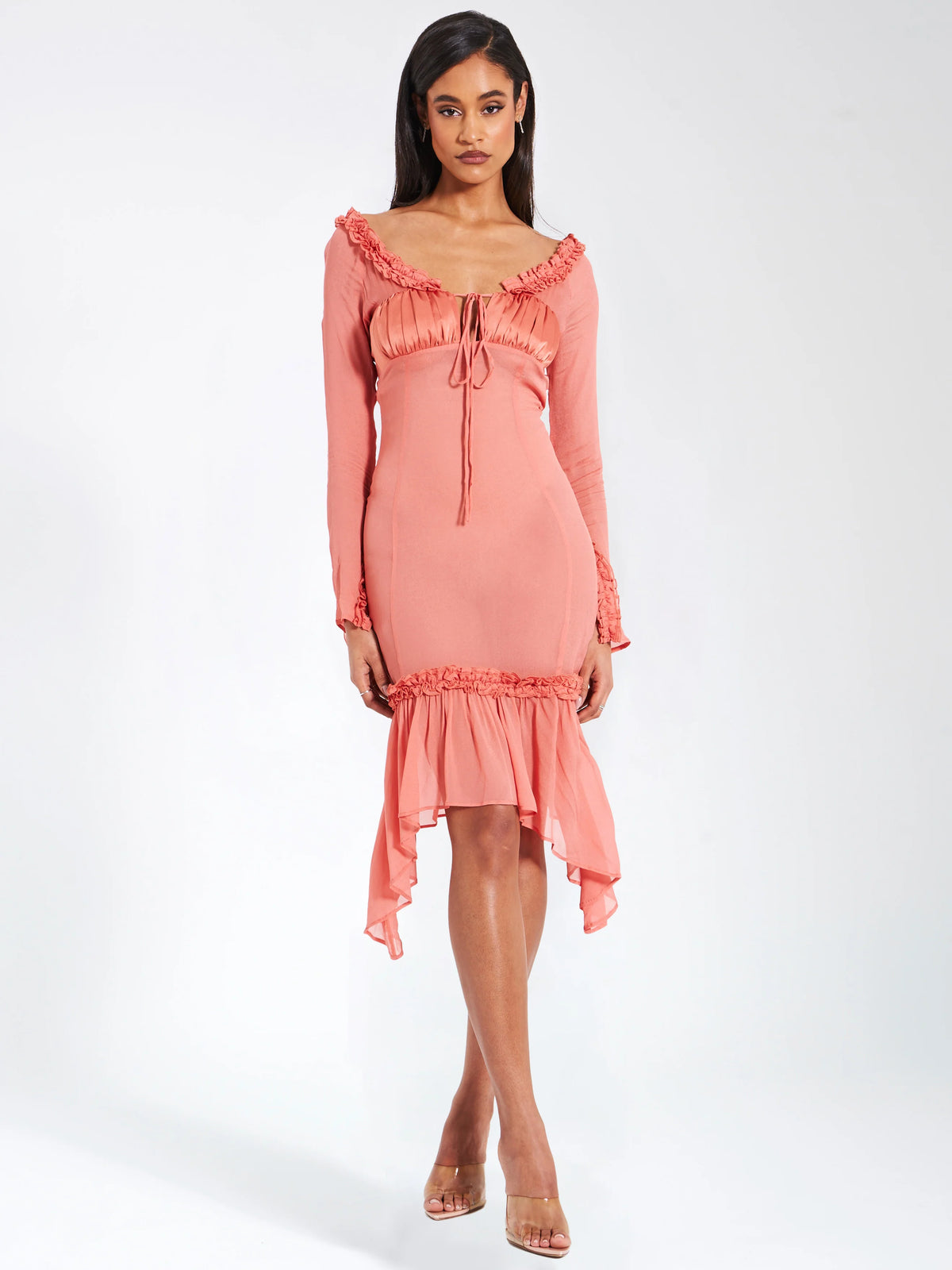 Fiorella Rosy Mauve Satin Rayon Midi Dress Archive Sale