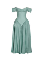 Xavy Teal Green Off Shoulder Corset Midi Dress