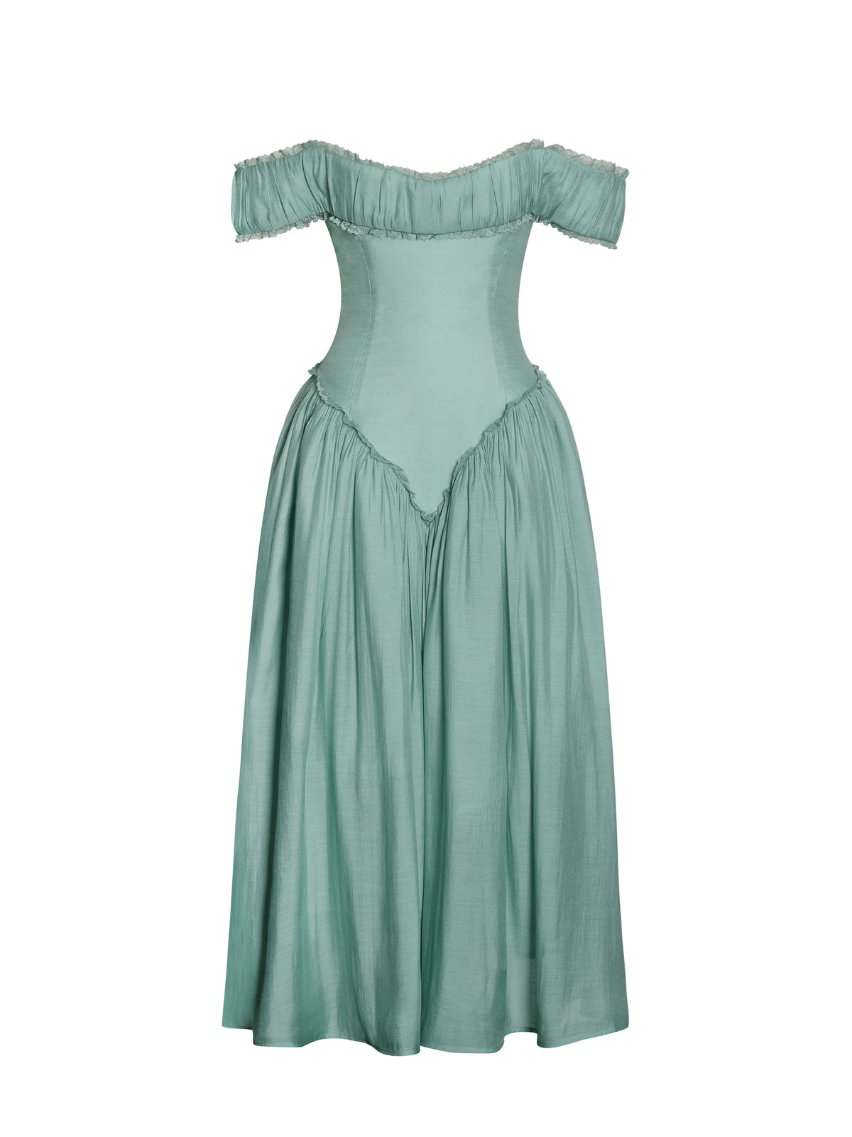 Xavy Teal Green Off Shoulder Corset Midi Dress