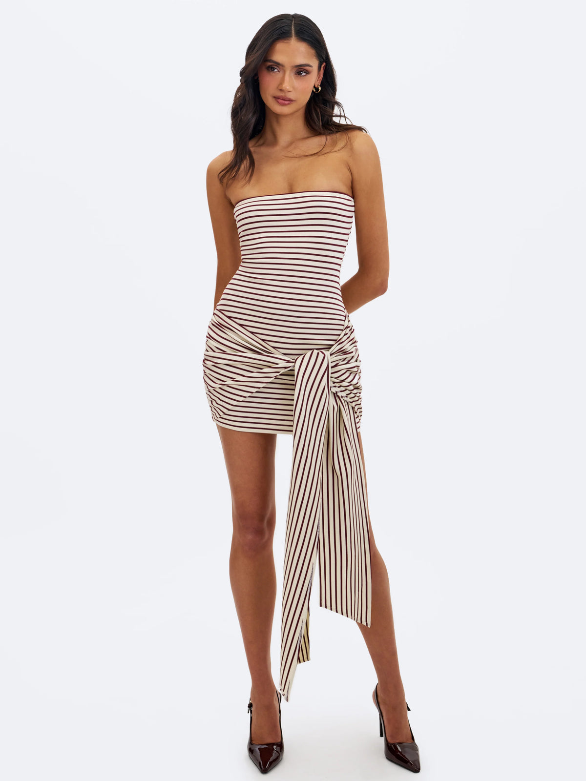 Tommie Ivory Burgundy Lyocell Jersey Tie Strap Mini Dress