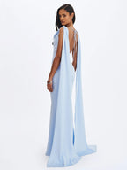 Eira Mist Blue Cowl Scarf Detail Mermaid Maxi Dress
