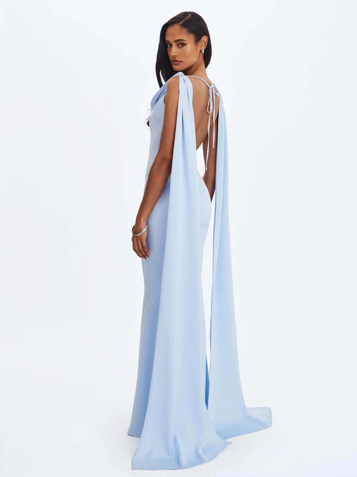 Eira Mist Blue Cowl Scarf Detail Mermaid Maxi Dress