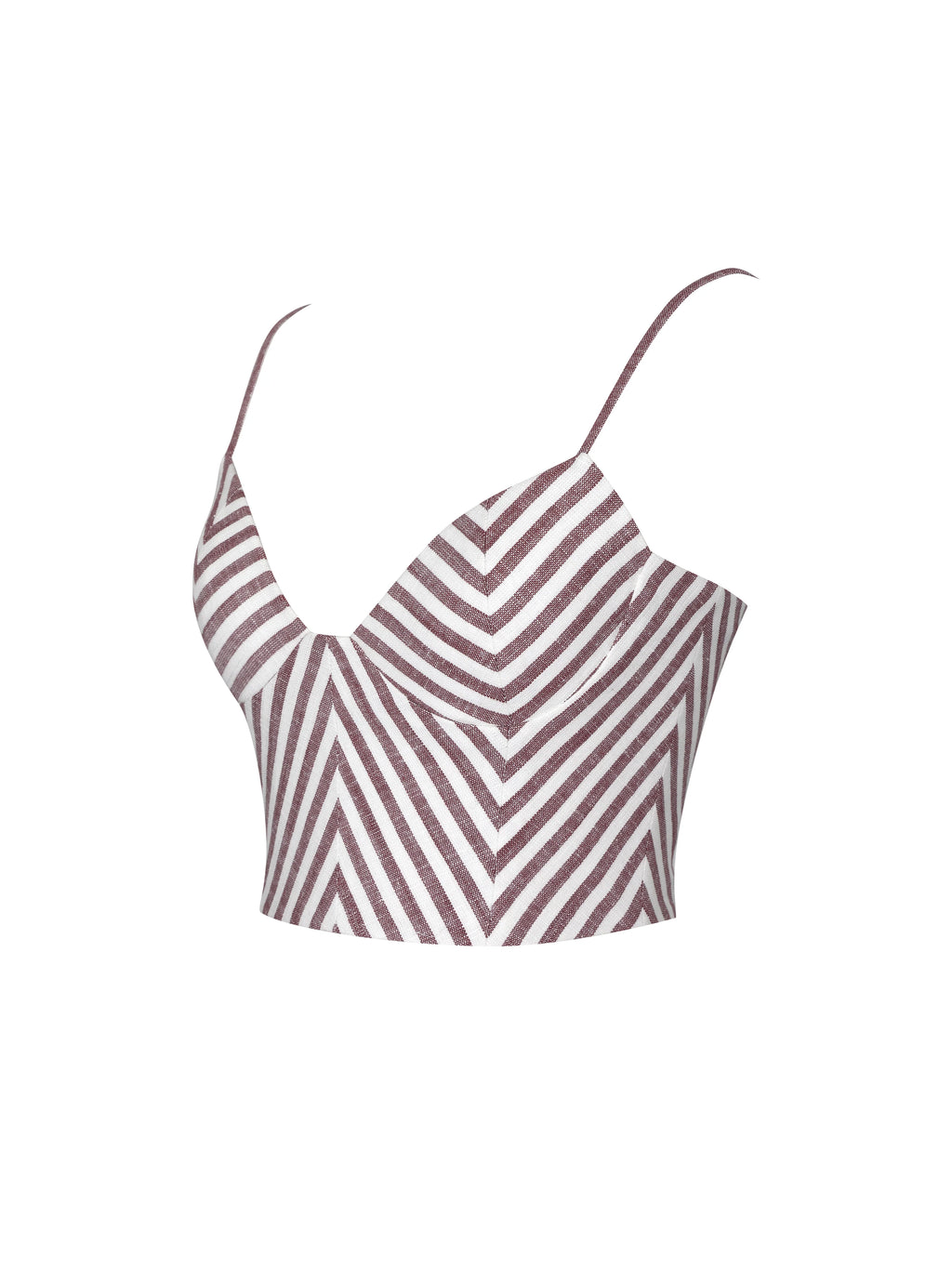 Xola Red White Chevron Striped Linen Cropped Top