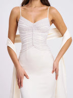 Karmen Pearl Top Pencil Slip Gown with Scarf