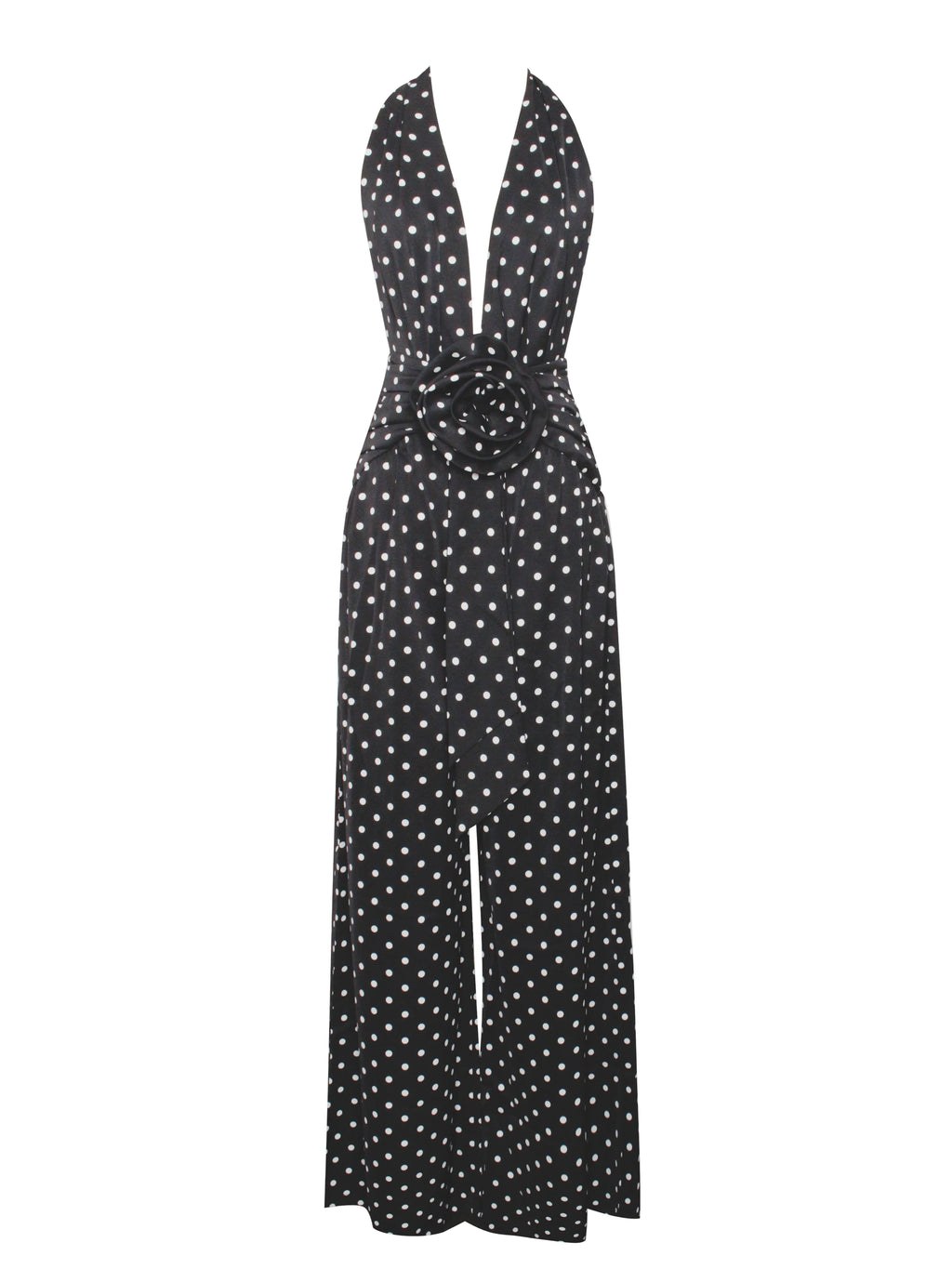 Oriana Black Polka Dots Halter Jumpsuit