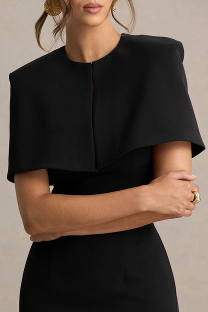 Baylor Black Midi Dress With Removable Cape Detail
