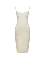 Gracie Butter Yellow Ruched Satin Midi Dress