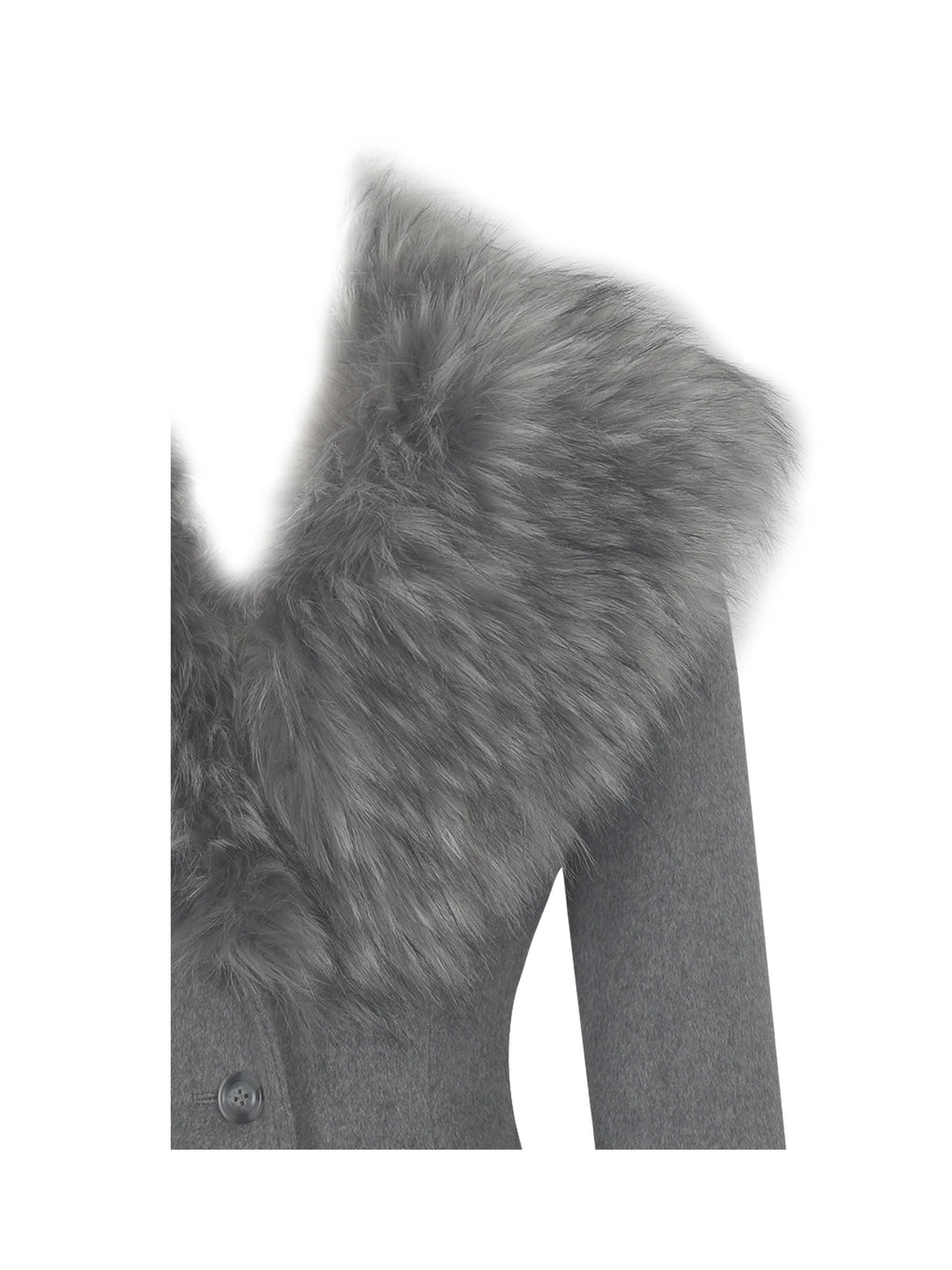 Faye Grey Wool Blend Single Breasted Coat with Removable Faux Fur Collar