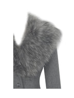 Faye Grey Wool Blend Single Breasted Coat with Removable Faux Fur Collar