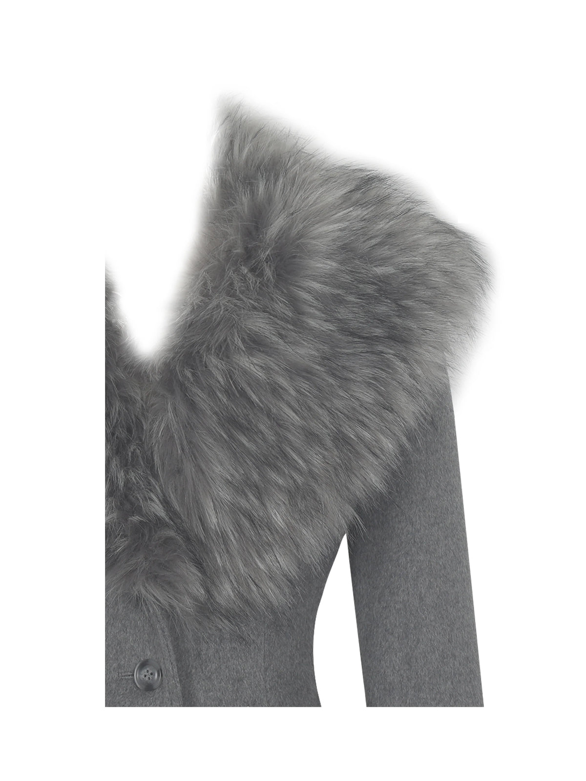 Faye Grey Wool Blend Single Breasted Coat with Removable Faux Fur Collar