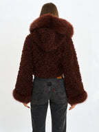 Kali Mahogany Cropped Vegan Shearling Fur Jacket