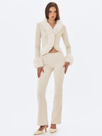 Adrian Cream Soft Leather Fur Trimmed Top