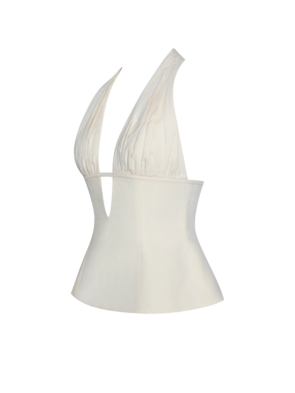 Quinzella Butter Yellow Linen Plunging Halter Neck Top