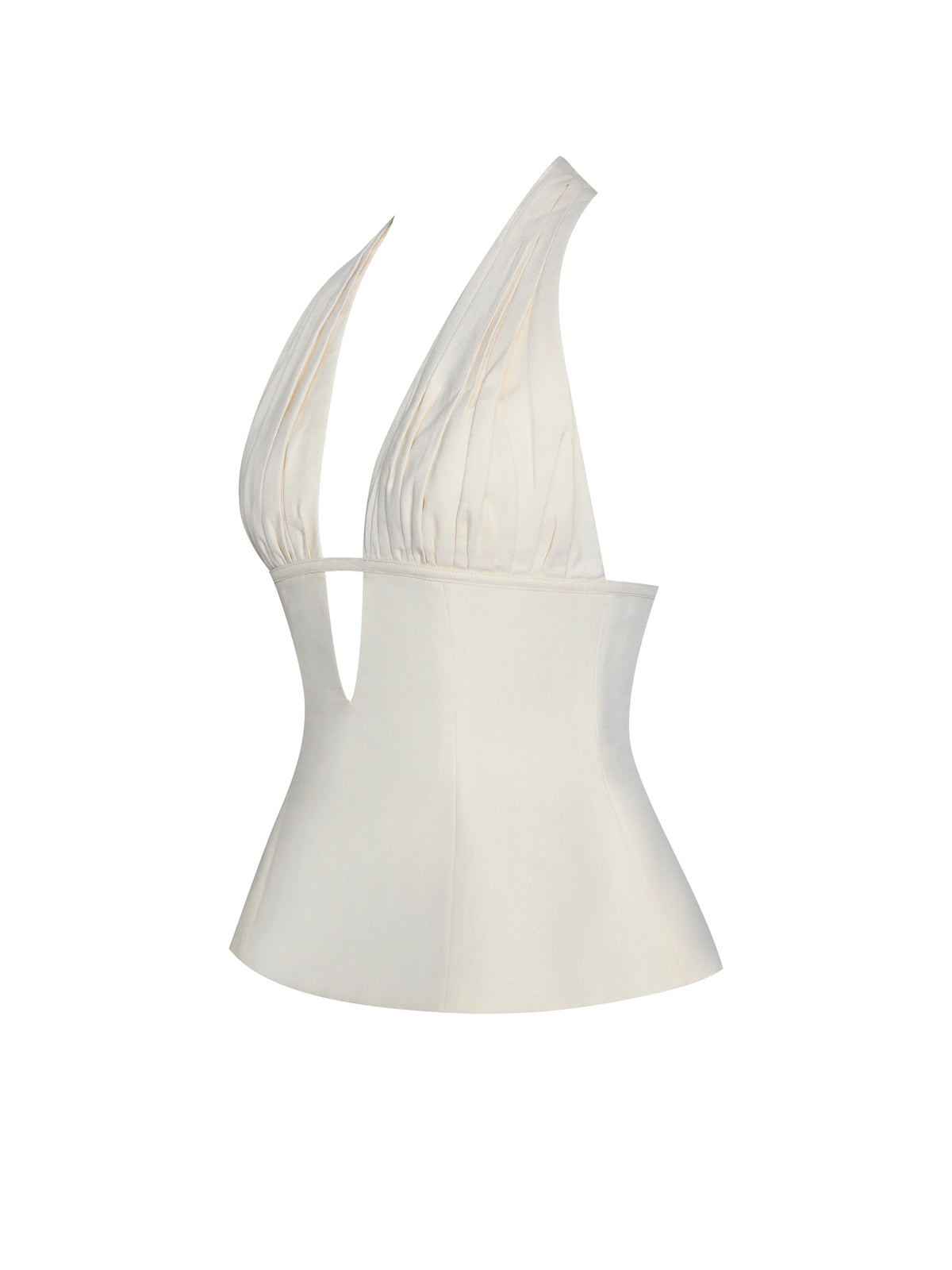 Quinzella Butter Yellow Linen Plunging Halter Neck Top