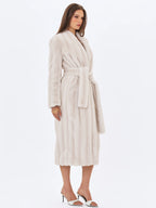 Celine Soft White Faux Mink Belted Longline Coat