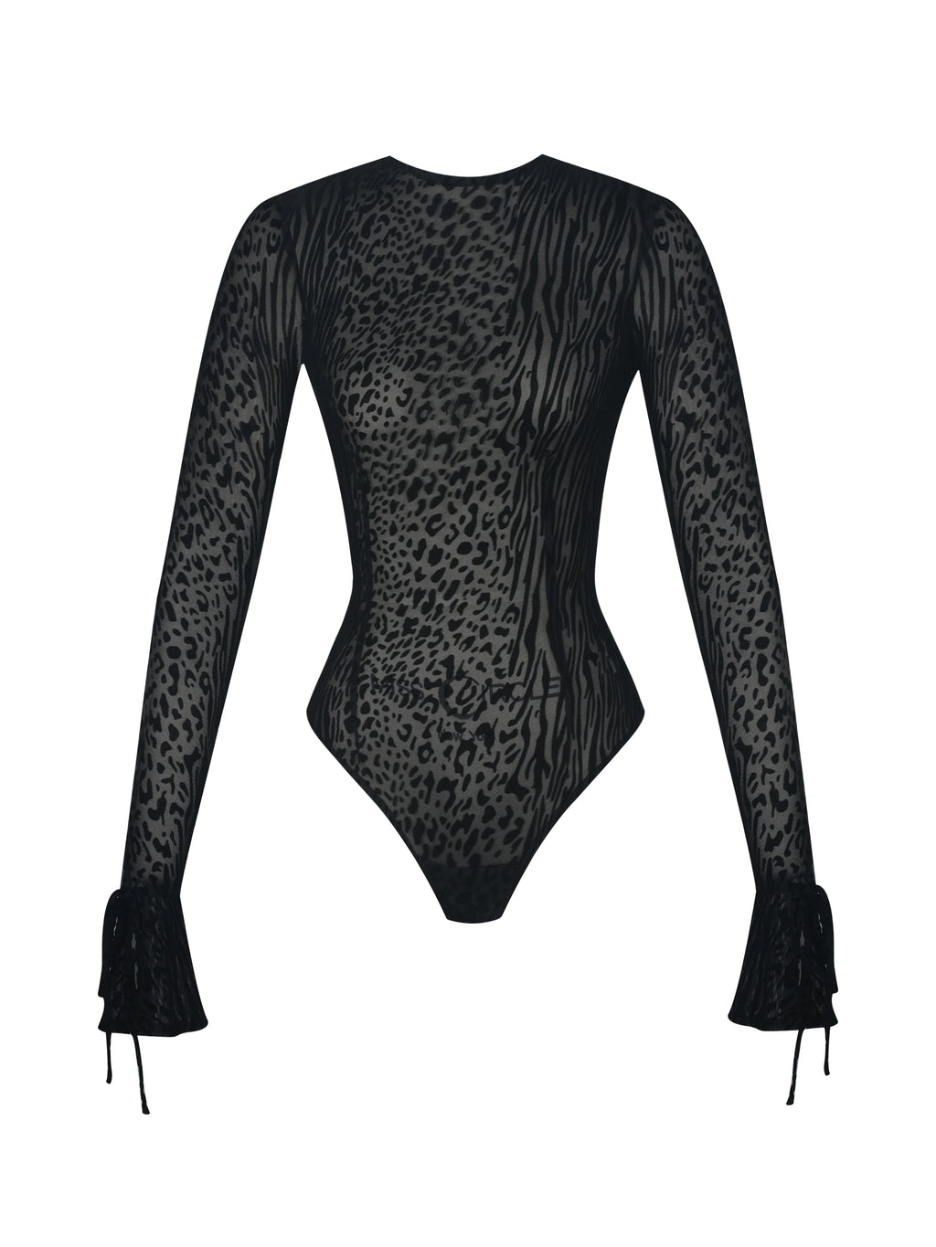 Ibera Black Animal Print Burnout Velvet Long Sleeve Bodysuit