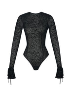 Ibera Black Animal Print Burnout Velvet Long Sleeve Bodysuit