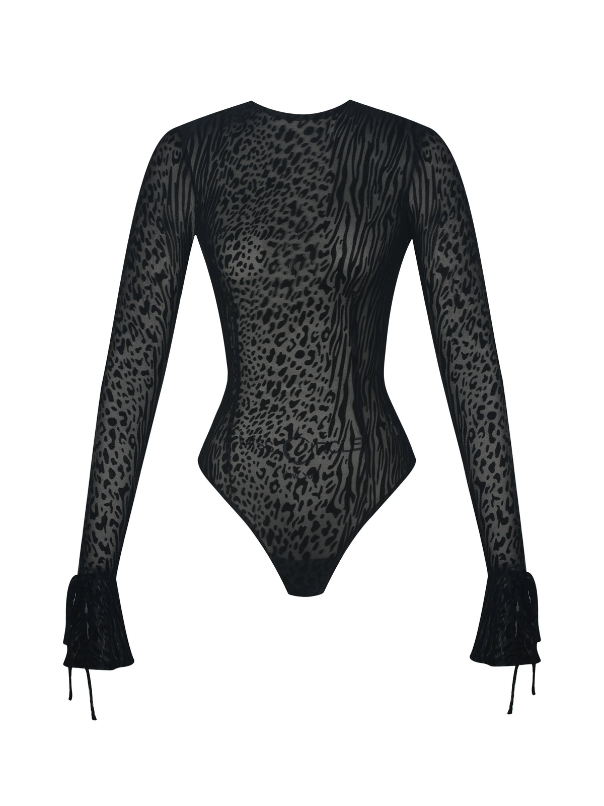 Ibera Black Animal Print Burnout Velvet Long Sleeve Bodysuit