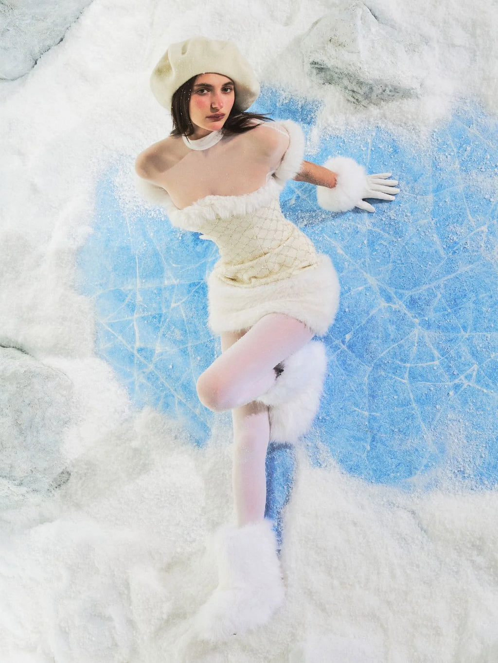 Taylor Ivory Fur Trimmed Beaded Bouclé Mini Dress