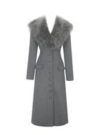 Faye Grey Wool Blend Single Breasted Coat with Removable Faux Fur Collar