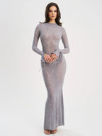 Waylynn Gray Animal Print Burnout Velvet Detail Mesh Backless Maxi Dress