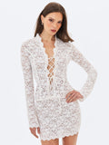 Prynn White Brushed Lace Front Tie Top