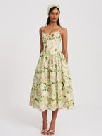 Jacinda Green Floral Print Linen Midi Dress