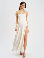 Raegan Pearl White Jacquard Ruched Maxi Dress