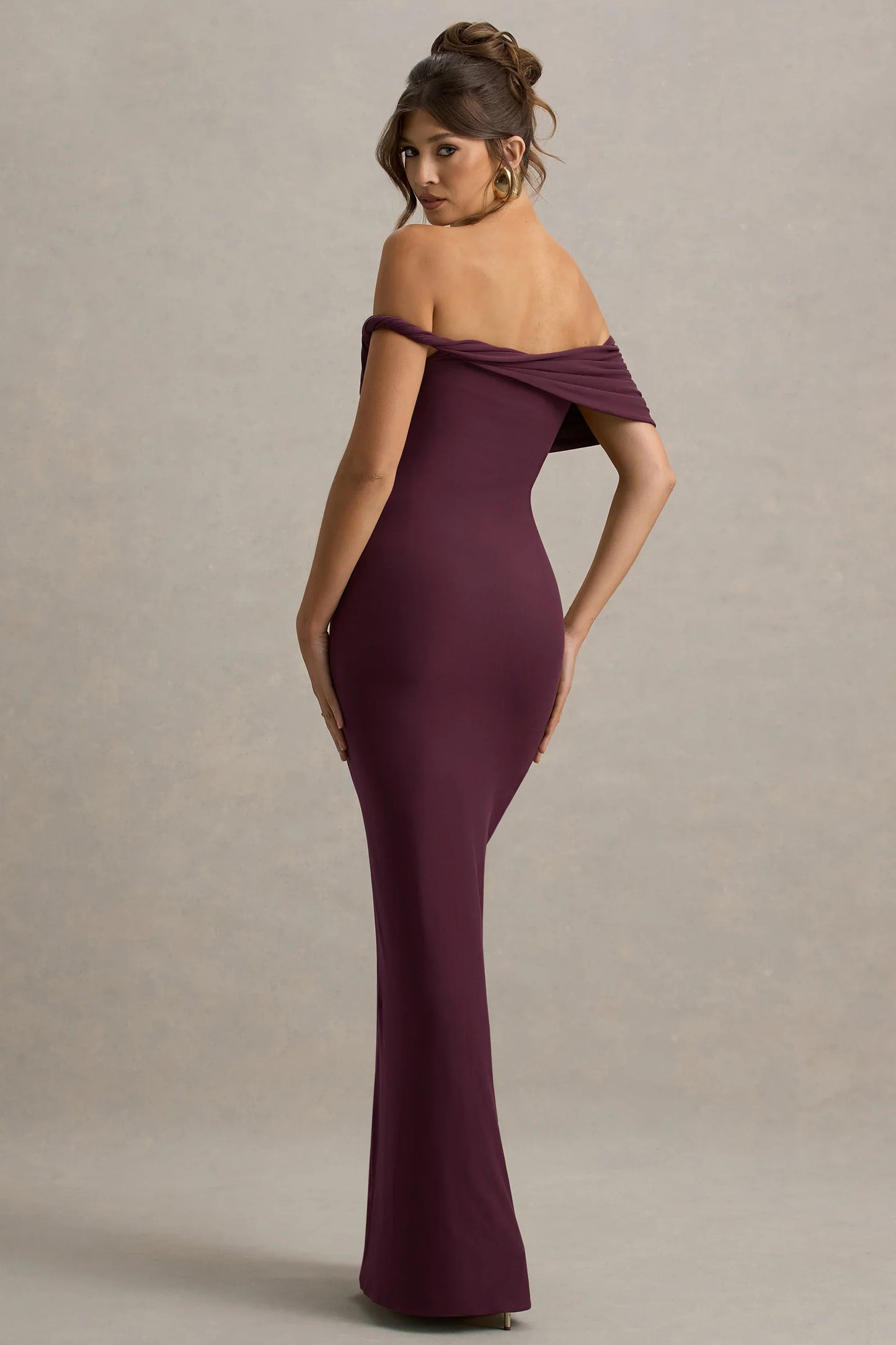 Melika Burgundy Twisted Bardot Maxi Dress