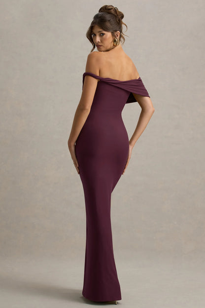 Melika Burgundy Twisted Bardot Maxi Dress