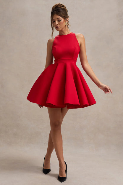 Waverly Red Racer Neck Sleeveless Skater Mini Dress