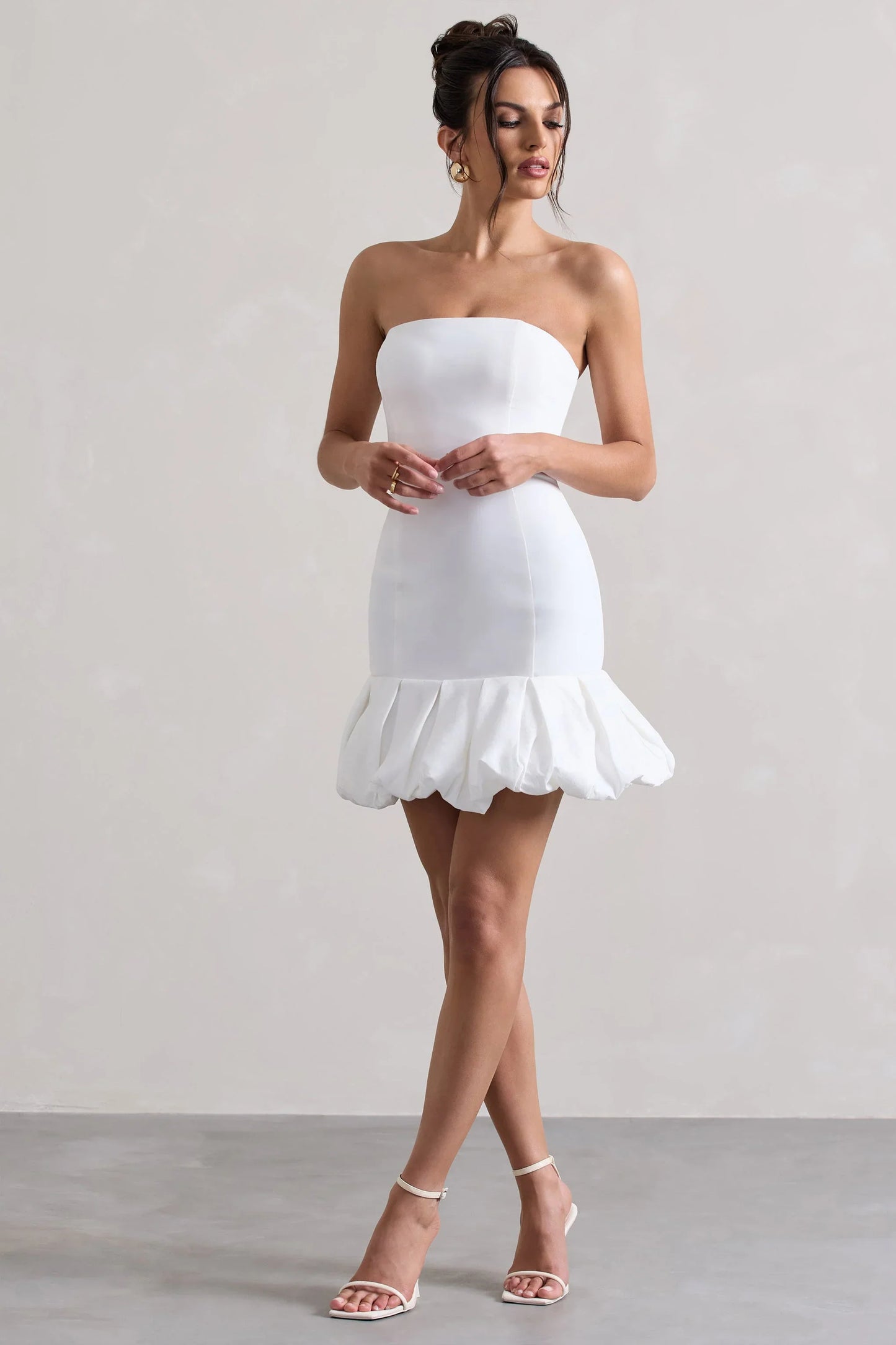 Liscia White Bandeau Mini Dress With Ruffle Trim