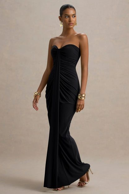 Ali Black Sweetheart Ruched Wrap Maxi Dress