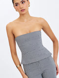 Ulla Micro Houndstooth Strapless Peplum Top