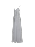 Wallie Silver Rhinestone Embellished Mesh Backless Gown