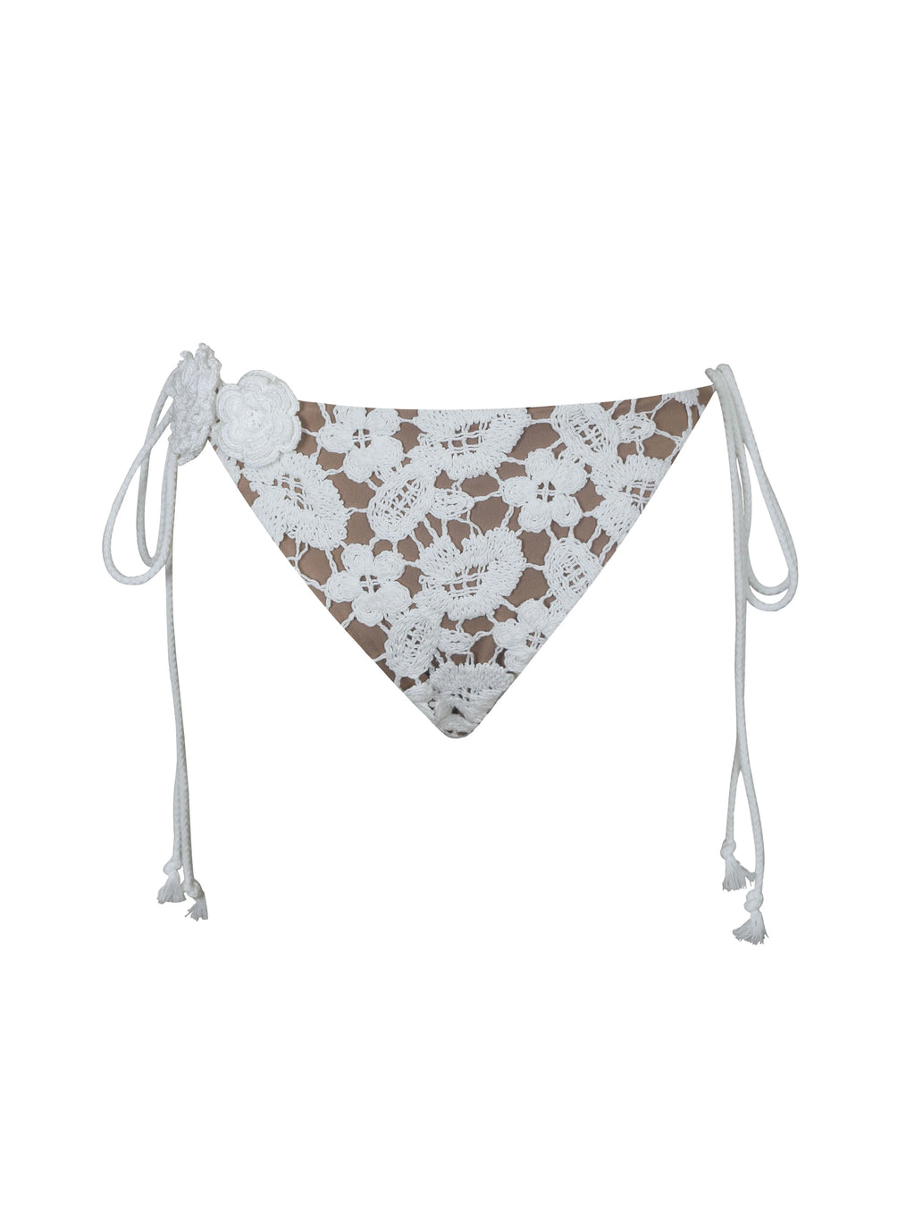 Lela White Floral Crochet Side Tie Bikini Bottom