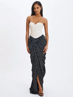 Tamryn Black White Polka Dot Sweetheart Maxi Dress