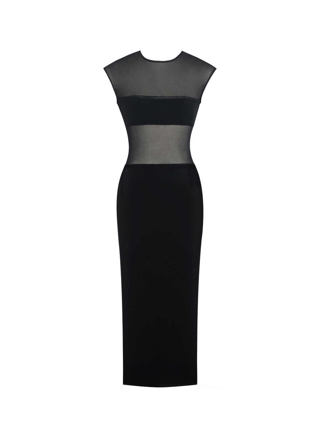 Quielle Black Mesh and Velvet Midi Bodycon Dress